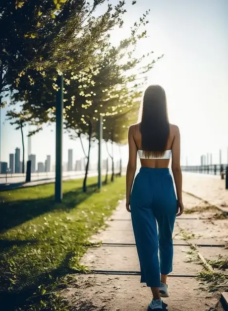 AI generovaná kráska Alison Kanna předvádí svou štíhlou postavu po městě