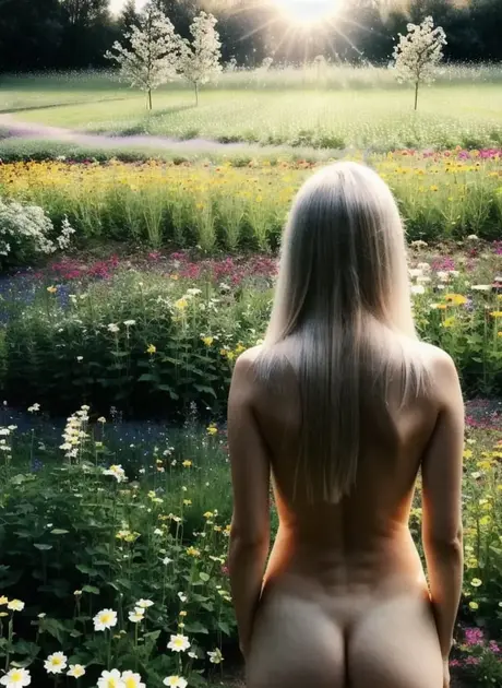 AI generovaná blond kráska Lisa Faina odhaluje svou drobnou nahou postavu venku