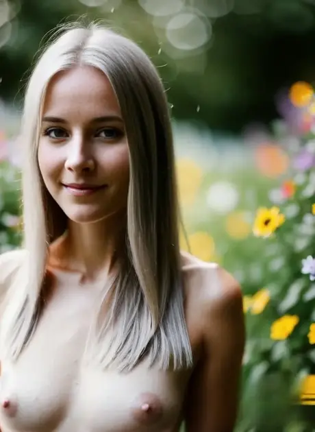 AI generovaná blond kráska Lisa Faina odhaluje své sexy nahé tělo venku
