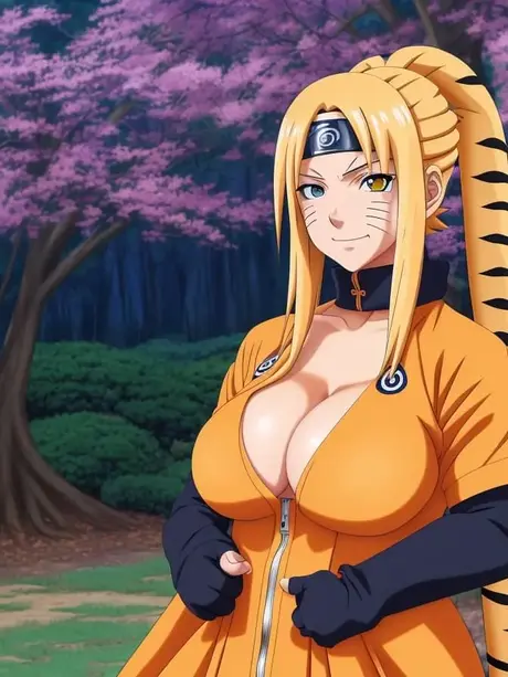 La chica hentai generada por AI Tsusone muestra sus firmes pechos grandes y posa