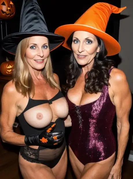 AI generovaná MILF Claudia Lewis předvádí svá velká prsa na halloweenské párty