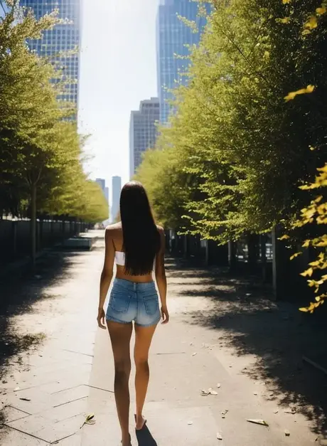 Alison Kanna, svůdná brunetka vytvořená AI, se prochází nahá pod širým nebem