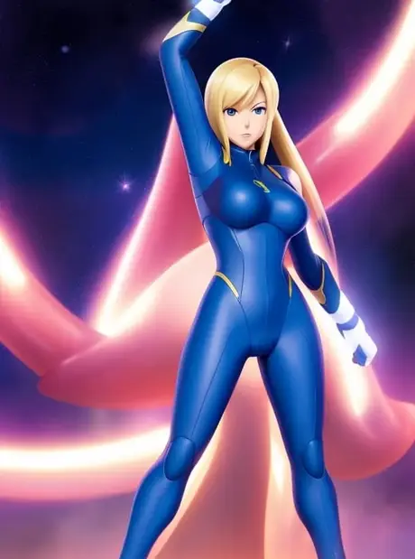 Blond hentai-pige Zero Suit Samus driller og poserer med sine store bryster