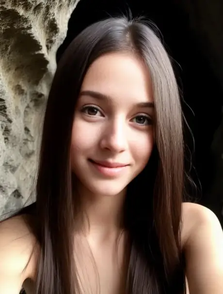 Brunetka Ash Baby si sundá košili a pózuje nahá v jeskyni