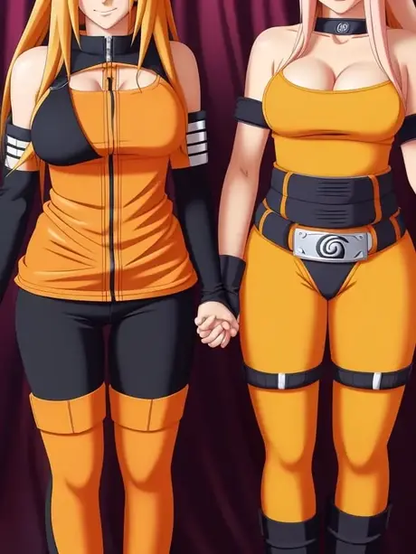 Busty AI-generated hentai beauties reveal their large breasts outdoors