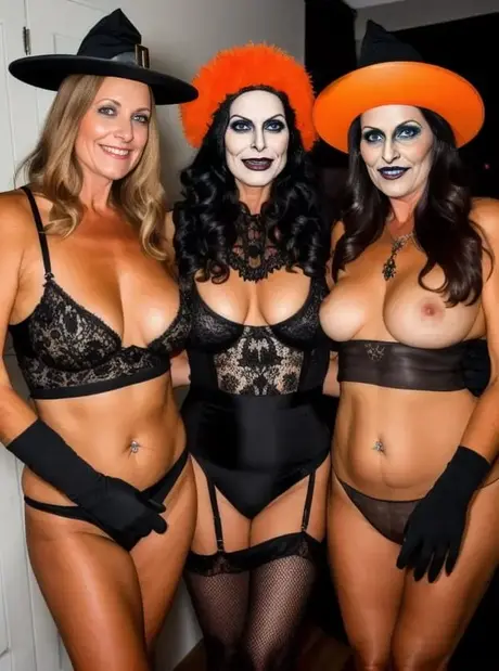 Claudia Lewis e i suoi amici AI mostrano le loro grandi tette in un tema da strega di Halloween