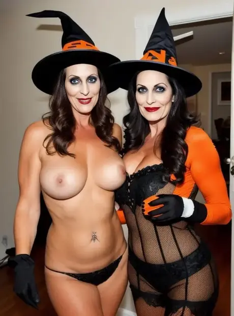 Claudia Lewis e i suoi amici AI mostrano le loro grandi tette in un tema da strega di Halloween