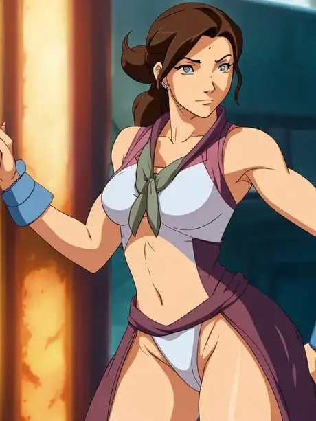 Den kurviga anime-baben Korra från The Legend of Korra i ett poseringskompilation