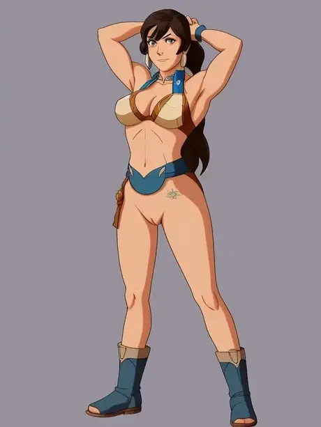 Den kurviga anime-baben Korra från The Legend of Korra i ett poseringskompilation