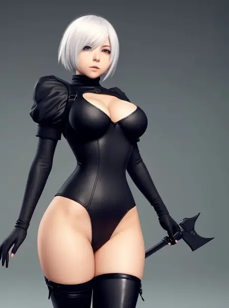 La curvilínea chica hentai Yorha 2B muestra sus increíbles tetas y su gran trasero