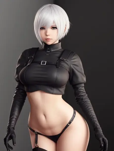 La curvilínea chica hentai Yorha 2B muestra sus increíbles tetas y su gran trasero