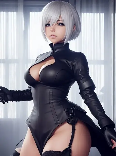 La curvilínea chica hentai Yorha 2B muestra sus increíbles tetas y su gran trasero