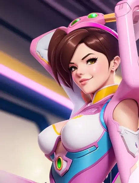 Dva de Overwatch en una pose de anime seductora masturbándose