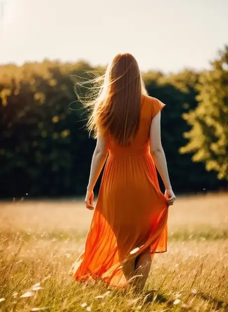 Glamour modelka vygenerovaná AI Liza Hunswot ukazuje svůj velký zadek a prsa na poli