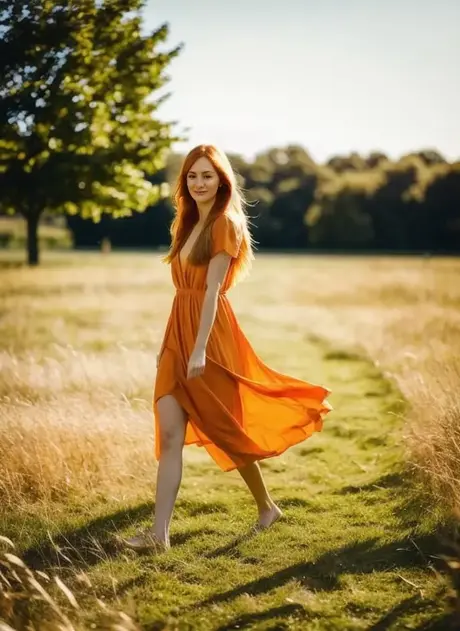 Glamour modelka vygenerovaná AI Liza Hunswot ukazuje svůj velký zadek a prsa na poli