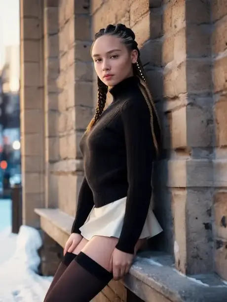 Krásná modelka vytvořená AI Linda Rose odhaluje svá bezchybná prsa v exteriéru