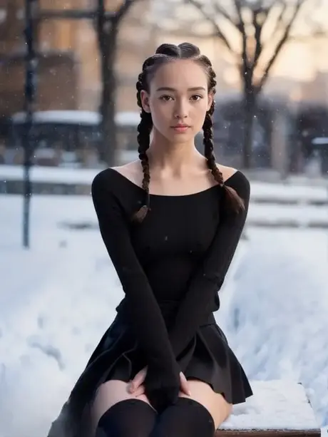 Krásná modelka vytvořená AI Linda Rose odhaluje svá bezchybná prsa v exteriéru