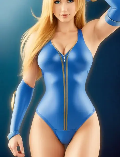 La hermosa belleza de anime Samus Aran revela sus grandes pechos en una exhibición en solitario