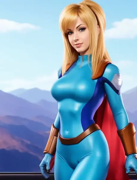 La hermosa belleza de anime Samus Aran revela sus grandes pechos en una exhibición en solitario
