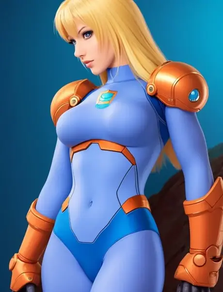 La hermosa belleza de anime Samus Aran revela sus grandes pechos en una exhibición en solitario
