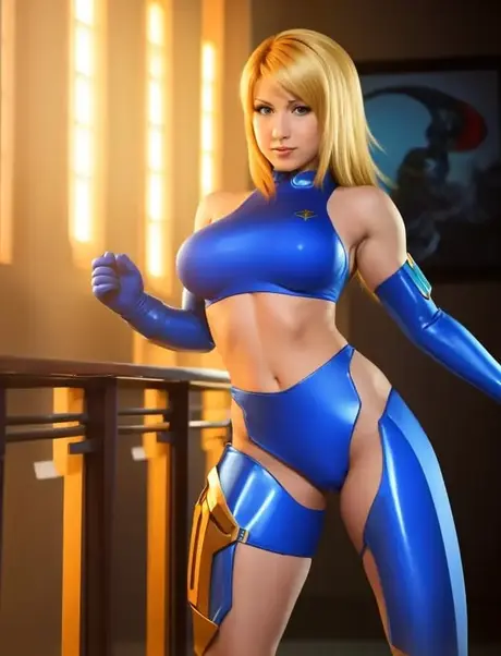 La hermosa belleza de anime Samus Aran revela sus grandes pechos en una exhibición en solitario