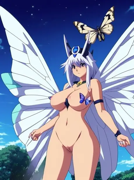 Hudiemon from Digimon shows off her stunning wings while posing nude outdoors