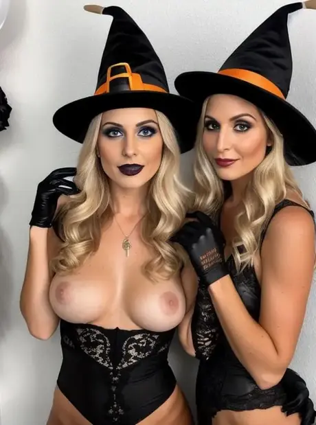 Mila Winslow e le sue amiche posano nude in costumi da strega MILF piccanti generati dall'IA