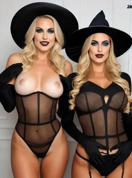 Mila Winslow e le sue amiche posano nude in costumi da strega MILF piccanti generati dall'IA