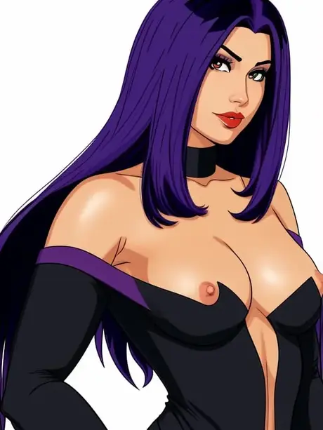 Raven, křivkami obdařená hentai kráska, předvádí svá velká prsa a hladkou nadýchanou píču