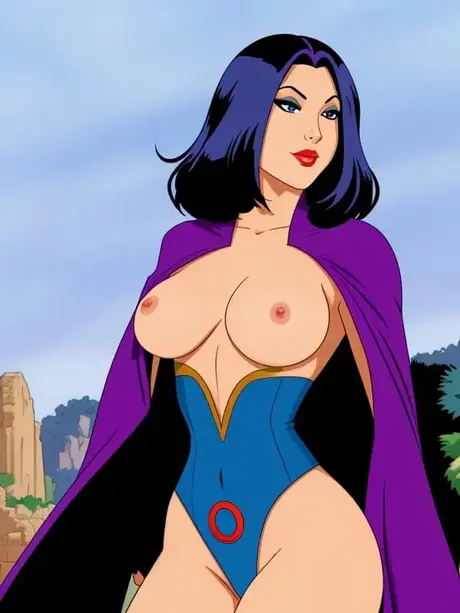 Raven, křivkami obdařená hentai kráska, předvádí svá velká prsa a hladkou nadýchanou píču