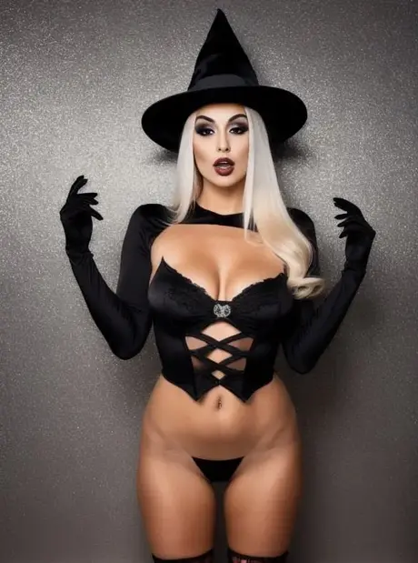Sandra Wilkins, AI generovaná blondýna, předvádí svá prsa v sexy halloweenské přehlídce