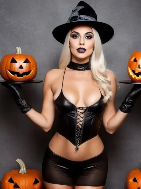 Sandra Wilkins, AI generovaná blondýna, předvádí svá prsa v sexy halloweenské přehlídce