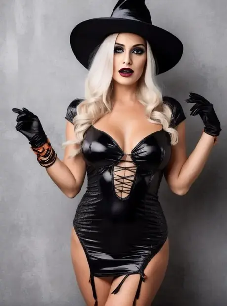 Sandra Wilkins, AI generovaná blondýna, předvádí svá prsa v sexy halloweenské přehlídce