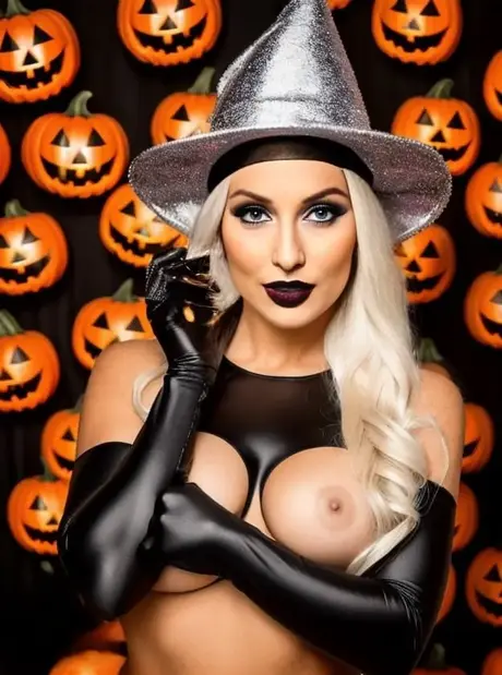 Sandra Wilkins, AI generovaná blondýna, předvádí svá prsa v sexy halloweenské přehlídce