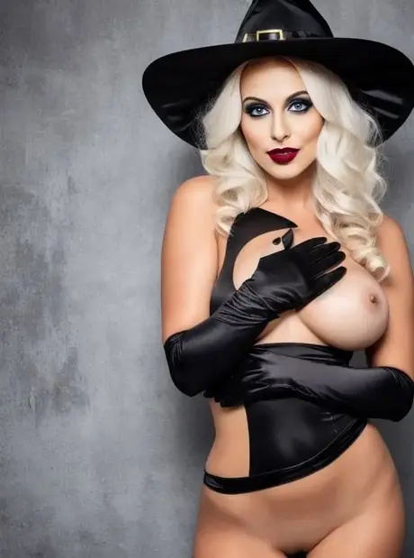 Sandra Wilkins in costume da strega alla festa di Halloween (generato con IA)