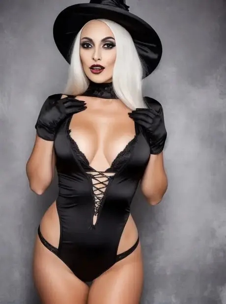 Sandra Wilkins in costume da strega alla festa di Halloween (generato con IA)