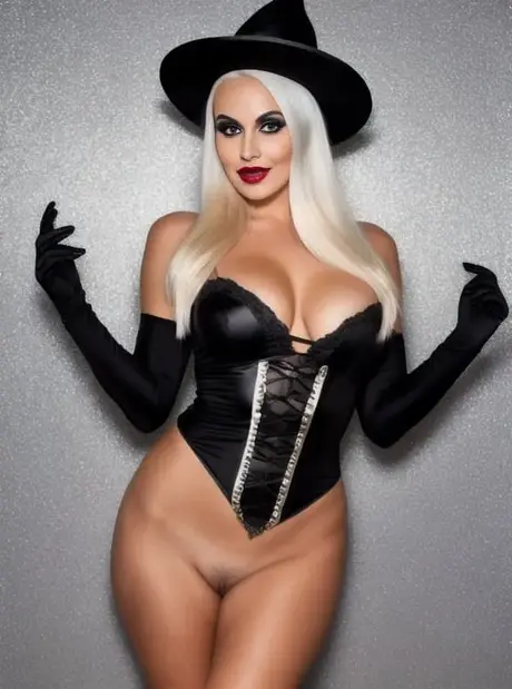Sandra Wilkins in costume da strega alla festa di Halloween (generato con IA)