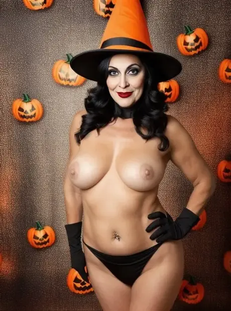 Sasha Lansday, plnozadá MILF vygenerovaná AI, na Halloween láká svými velkými prsy