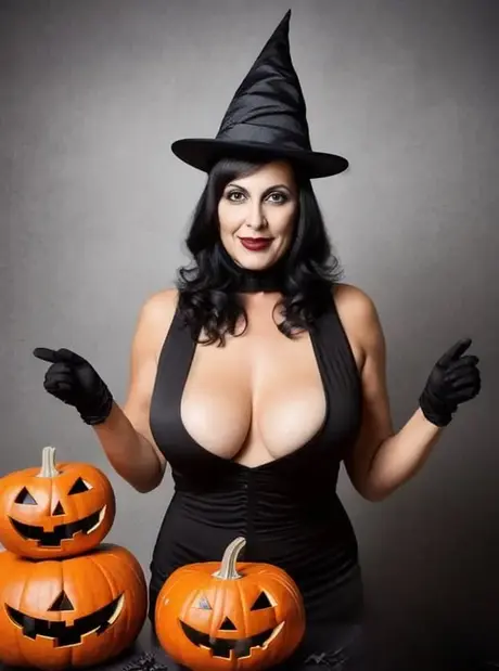 Sasha Lansday, plnozadá MILF vygenerovaná AI, na Halloween láká svými velkými prsy