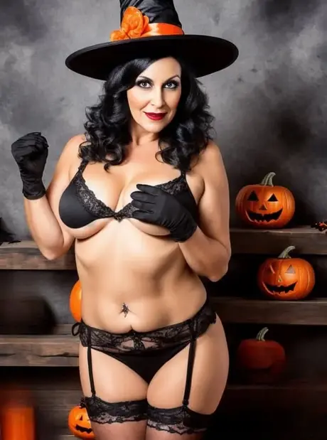 Sasha Lansday, plnozadá MILF vygenerovaná AI, na Halloween láká svými velkými prsy