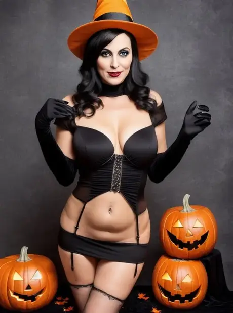 Sasha Lansday, plnozadá MILF vygenerovaná AI, na Halloween láká svými velkými prsy