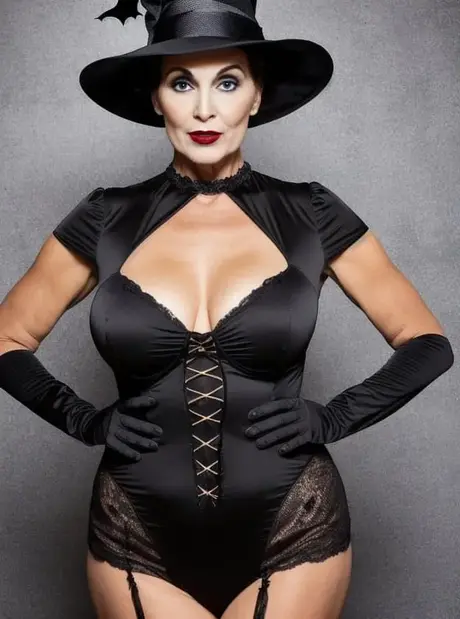 Sasha Lansday, plnozadá MILF vygenerovaná AI, na Halloween láká svými velkými prsy