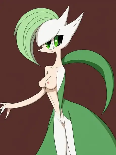 Štíhlá Gardevoir z anime s mimozemským vzhledem předvádí svá neobvyklá prsa a úzký pas