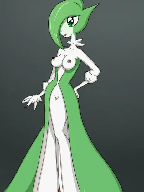 Slender alien-esque anime Gardevoir flaunts her unusual chest and slim waist