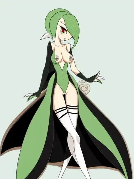 Štíhlá Gardevoir z anime s mimozemským vzhledem předvádí svá neobvyklá prsa a úzký pas
