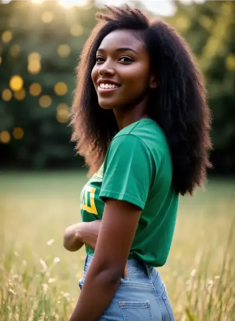 Úchvatná ebony modelka Milana Gamma vytvořená pomocí AI předvádí své křivky a přednosti