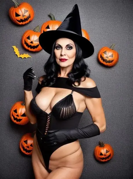 La splendida MILF generata dall'AI Sasha Lansday mette in mostra i suoi grandi seni a Halloween