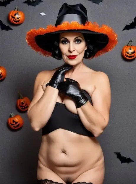 La splendida MILF generata dall'AI Sasha Lansday mette in mostra i suoi grandi seni a Halloween