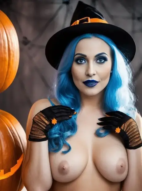 Virginia Swartz, the blue-haired AI-generated MILF, shows off her massive breasts