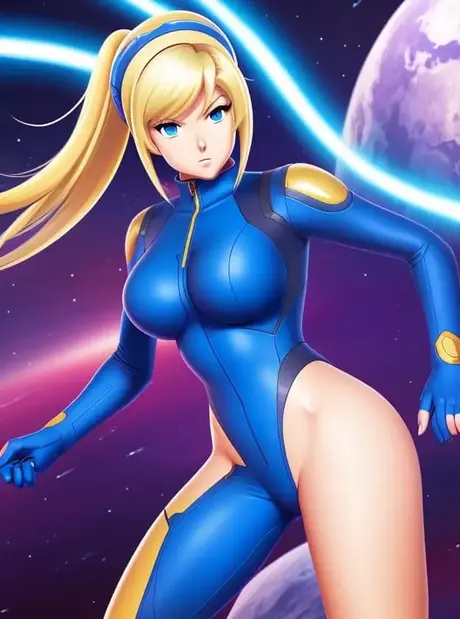 Samus Zero Suit, biuściasta hentai-laseczka, kusi dużymi piersiami w seksownych strojach
